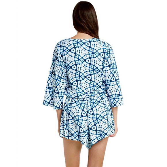 NEW SEAFOLLY bahama blue deep v romper in sea white - Picture 2 of 2